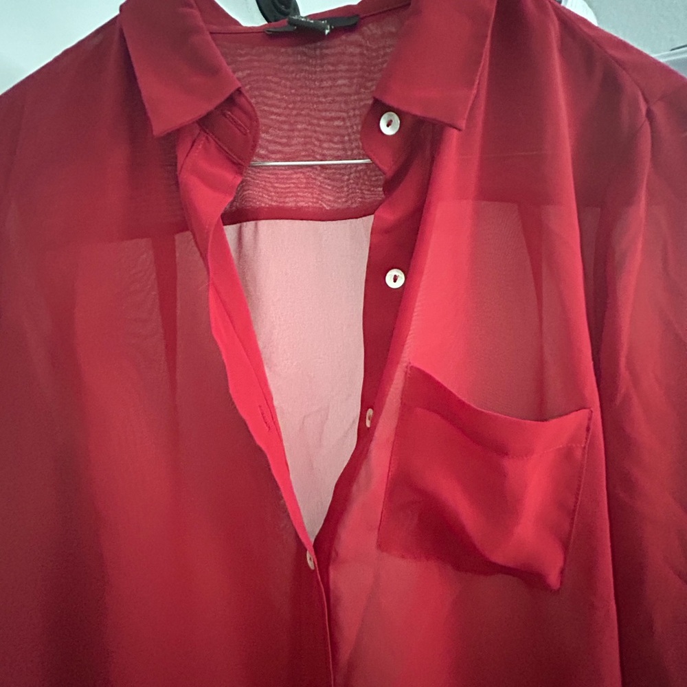 Sheer red casual business blouse